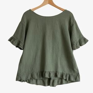 Diverse Olive Green Ruffle Trim Blouse